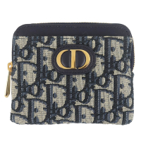 Dior MONTAIGNE 藍色緹花布拉鍊卡片/零錢包