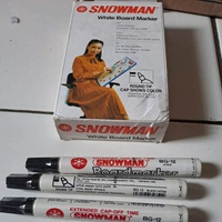 3 pcs SPIDOL SNOWMAN WHITE BOARD MARKER HITAM spidol Black papan tulis round tip Stationery original