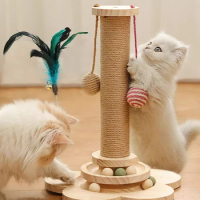 Solid Wood Cat Turntable Funny Cat Stick Scratching Post Cat Tree Tower Durable Sisal Scratching Board Cat Scratch Tree 고양이 스크레쳐