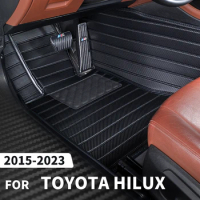 Custom Carbon Fibre style Floor Mats For Toyota HILUX 2015-2023 16 17 18 19 20 21 22 Foot Carpet Cover Auto Interior Accessories