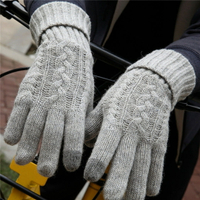 冬季新款觸屏手套加厚加絨男士手套菠蘿提花保暖羊毛針織毛線手套1入