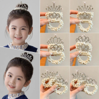 Pearl hair ties for children princess crown Hair accessories for girls Bun hair band Cute hair flowe