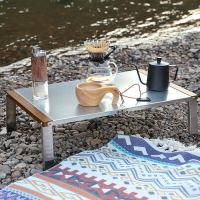 戶外不銹鋼折疊桌日系帳篷桌趴地桌櫸木邊野營野餐小桌便攜可折疊