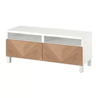 meja TV dengan laci, putih/Hedeviken/Stubbarp veneer kayu oak, 120x42x48 cm