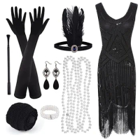Retro 20s 1920s Flapper Dress Outfits Flapper Headband The Great Gatsby Women's Sequins Tassel Fringe Evening Dress
