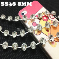 10yards 8mm SS38 Round Cup chain Crystal Clear Color 888 top shiny Dress crystal rhinestone cup chain,Sparse claw