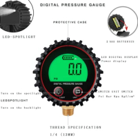 Digital Gas Pressure Gauge with 1/4'' NPT Bottom Connector &amp; Rubber Protector Rang to 255psi Accuracy 1% .F.S. Dropship