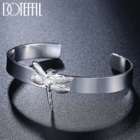DOTEFFIL 925 Sterling Silver Dragonfly Smooth Bangle Bracelet For Woman Man Wedding Engagement Fashion Charm Party Jewelry