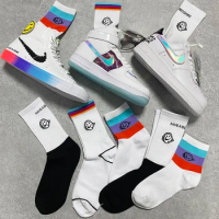 Street Fashion Cotton Adult Middle Calf Crew Socks Blazer Laser Electronic Toy Have A Good Game Pioneer Pixel Smiling Smile Face