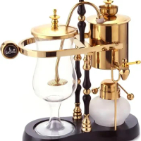 Belgian/Belgium Family Balance Siphon/Syphon Coffee Maker, Elegant Double Ridged Fulcrum with Tee Handle (Egyptian Black &amp; Gold)
