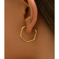 mija.stories - pentagon earrings ต่างหูเรขาคณิตทรงห้าเหลี่ยม ต่างหูสแตนเลส มี2สี