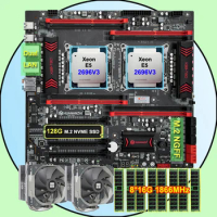 HUANANZHI X99-T8D Motherboard with 128G M.2 NVME SSD Dual CPU E5 2696 V3 36 Cores 8*16G 1866MHz RECC Memory 128G 2*CPU Cooler