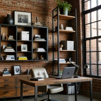 meja kerja meja belajar minimalis kayu mahoni besi hollow