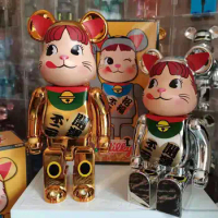 Be@rbrick 28cm Electroplating Pink Gold Silver Milk Girl Green Neckline Best Lucky Cat Bearbrick400% Collection Doll