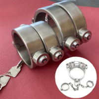 HotX Female Stainless Steel Heavy Press Lock Handcuffs with Collar Slave BDSM Restraints Adults Erotic Sex Toys for Couples