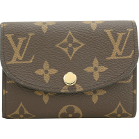 Louis Vuitton LV路易威登 M62361 Rosalie 老花帆布粉色襯裡釦式卡片夾/零錢包(咖啡色)