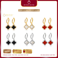 Khuyên tai bạc Ý cỏ 4 lá mạ vàng 14K cao cấp Duyson Silver, Khuyên tai bạc cỏ 4 lá Four - Leaf Clove