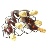 Tabletop Wine Rack 7 Bottles Cabinet Black Glass Wine Stand Liquor Bottle Storage Rack Bar Accessories For Party Red White Wine