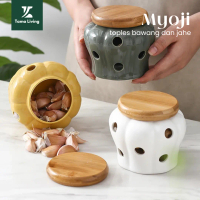 TAMA LIVING Myoji Toples Penyimpanan Bawang Putih Jahe Bahan Keramik Toples Bawang Toples Dapur