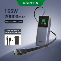 【Retractable】UGREEN 20000mAh 165W Powerbank with Built-in Retractable USB C Cable & TFT Smart Displa