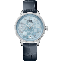 MIDO 美度官方授權 花雨系列雅緻蓮花機械錶-M0432071613100/藍34mm