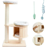 Modern Cat Tree with Toys for Indoor Cats - 50" Multi-Level Durable Wooden Cat Tree Tower with 3 Sisal Scratching Posts