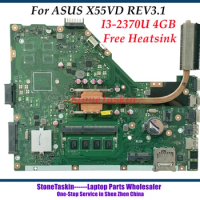StoneTaskin X55VD Mainboard for ASUS X55VD REV3.1 Laptop Motherboard HM65 I3-2370U 4GB DDR3 Free Heatsink 100% Tested