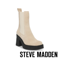 【STEVE MADDEN】UNIFIED 真皮方頭粗跟中筒切爾西靴(絨米色)