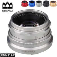 RISESPRAY 35mm F1.6 V APS-C Prime Manual Focus Lens for Sony E A6600 6500 Fuji XF Canon EOS-M M50 Panasonic/Olympus Micro 4/3