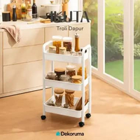 Dekoruma IKUTA Troli Dapur Plastik 3 Tingkat / Rak Susun Portable / Multi-Purpose Kitchen Shelf