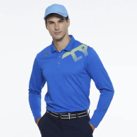 【Lynx Golf】男款吸濕排汗Lynx字樣山貓繡花長袖POLO衫/高爾夫球衫(寶藍色)