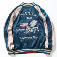 Men's embroidered reversible jacket, loose coat, light baseball jacket, Yokosuka Sukajan souvenir, Spring and Autumn