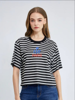 เสื้อยืดผู้หญิง ทรง CROP สกรีนลายกราฟฟิค ELLE LIMITED EDITION รุ่น W3K668BL สีดำ
