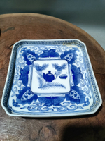 日本回流瓷器古董明治大正時期老青花盤果子缽方盤，清代民國老青