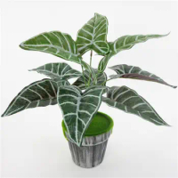 1Pc Lifelike Artificial Alocasia zebra-Stripe Leaves Fake Plant for Home Hotel Cafe Office Party Photography Festival Decor