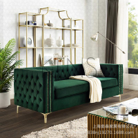 【KENS】沙發 沙發椅 北歐墨綠色絲絨布藝沙發現代輕奢風小戶型客廳拉扣三人沙發