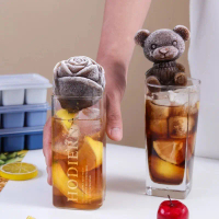 Cetakan  Es Silikon Silicone Pembuat Es Batu Bentuk Beruang Bunga Mawar 3D Rose Bear Besar Kecil Cet