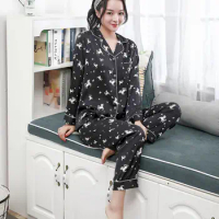 Sexy Pajama Sets 2021 Sleepwear Silk Pyjamas for Women Lovely Women's Pajamas Pants Printed Trouser Suits Spring and Summer