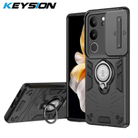 KEYSION Shockproof Armor Case for VIVO V29 5G V29e 5G Slide Camera Lens Protection Ring Stand Phone 