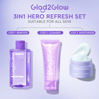 【Save13K】Glad2Glow 3in1 Hero Refresh set 3pcs Skincare Paket -Micellar Water+Cleanser+Moisturizer-Bl