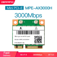3000Mbps Wifi 6 Wireless Adapter Mini PCI-E Card Bluetooth 5.0 Notebook Wlan Wifi Card 802.11ax/ac 2.4G/5Ghz MU-MIMO Windows 10