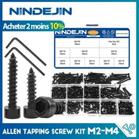 NINDEJIN Hex Socket Cap Head Self Tapping Screw Set M2 M2.6 M3 M3.5 M4 Carbon Steel Allen Head Tapping Screw Assortment Kit