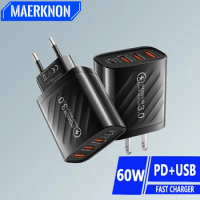 GaN 65W PD Type C Charger 2 Ports Fast Charging For IPhone 13 14 15 Pro Xiaomi 13 Samsung Huawei Mate 60 Pro USB Phone Charger