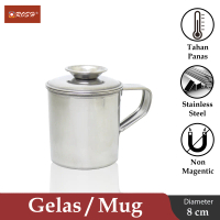 ROSH Gelas Minum Dengan Tutup Diameter 8 CM Mug Stainless ROS Chrome