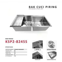 KITCHEN SINK SET 2 LUBANG BAK CUCI PIRING STAINLESS SATIN SILVER 2 LUBANG 8245 / BAK CUCI PIRING SET