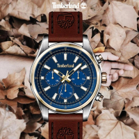 【Timberland】天柏嵐 ASHMONT II系列 戶外多功能腕錶 皮革錶帶- 海軍藍/奶油棕46mm(TDWGF2100403)