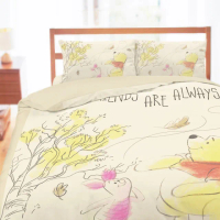 【享夢城堡】精梳棉單人床包雙人兩用被套三件組(迪士尼小熊維尼Pooh 微風吹吹-卡其)