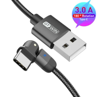 GTWIN Type C USB Cable USB-C 3A Fast Charge For Samsung S10 S9 Plus Xiaomi Huawei usb c Mobile Phone Data Cable 180 Rotation