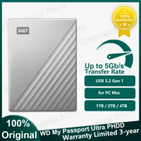 Western Digital My Passport PHDD 1TB 2TB 4TB Ultra Silver Portable External Hard Drive Type-C USB Compatible Transfer for Mac