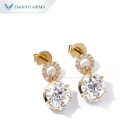 Tianyu Gems 7mm OEC Cut D VVS Moissanite Earrings Yellow Gold 18k 14k 10k Round White Sparkle Gemstone Earring for Women Wedding